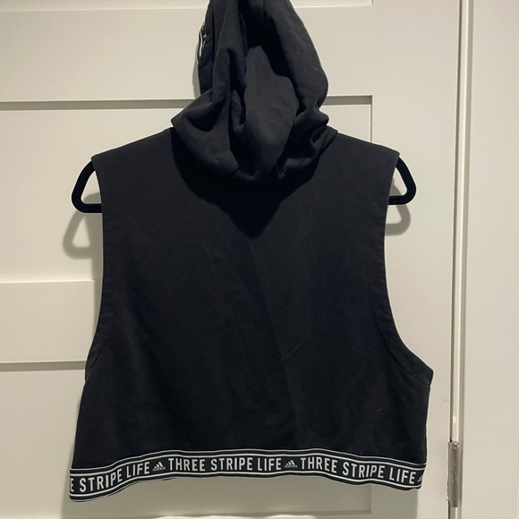 ADIDAS Black Sleeveless Cropped Hoodie - Picture 5 of 9